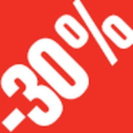 Kortingsstickers op rol -30% rood 3,3x3,3cm - per 500 Kortingsstickers op rol -30% rood 3,3x3,3cm - per 500