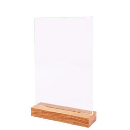 Folderhouder plexi transparant A4 met houten sokkel Folderhouder plexi transparant A4 met houten sokkel