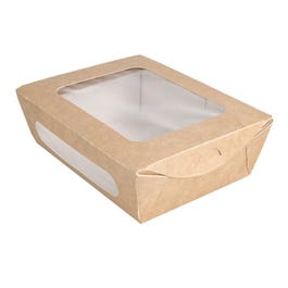 Salade doos kraft karton + deksel met venster 700cc 16x12x5cm - per 50 Salade doos kraft karton + deksel met venster 700cc 16x12x5cm - per 50