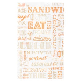 Snackzak vetvrij papier voor hamburger en hotdog Parole oranje 14+7x22cm - per 5 Snackzak vetvrij papier voor hamburger en hotdog Parole oranje 14+7x22cm - per 5