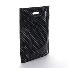 Plastic tas uitgesneden handvatten zwart gouden bloemen 40x4x50cm - per 200 Plastic tas uitgesneden handvatten zwart gouden bloemen 40x4x50cm - per 200