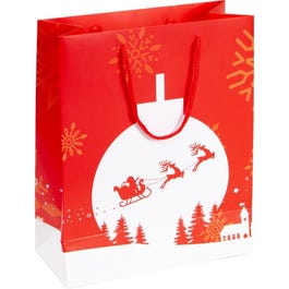 Luxe draagtas rood Kerstbal witte bollen slee 26+12x32cm - per 12 Luxe draagtas rood Kerstbal witte bollen slee 26+12x32cm - per 12