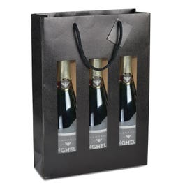 Flestas 3 flessen met koord handvatten en venster zwart 27+9x38cm - per 10 Flestas 3 flessen met koord handvatten en venster zwart 27+9x38cm - per 10