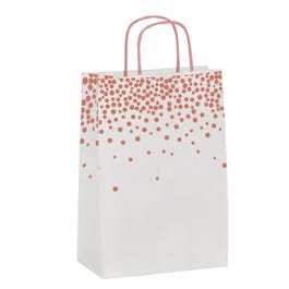 Krafttas met gedraaide handvatten bubbels goud rosé 26+14x31cm - per 25 Krafttas met gedraaide handvatten bubbels goud rosé 26+14x31cm - per 25