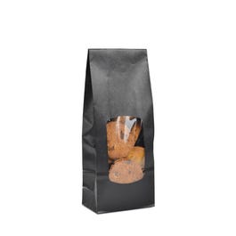 Kruisbodemzak venster zwart kraftpapier 250ml 9+5x20,5cm - per 100 Kruisbodemzak venster zwart kraftpapier 250ml 9+5x20,5cm - per 100