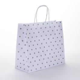 Krafttas met gedraaide handvatten grijze stippen 26x11x24cm - per 25 Krafttas met gedraaide handvatten grijze stippen 26x11x24cm - per 25