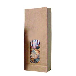 Kruisbodemzak kraft met venster 13,6x7,4x31,5cm - per 100 Kruisbodemzak kraft met venster 13,6x7,4x31,5cm - per 100