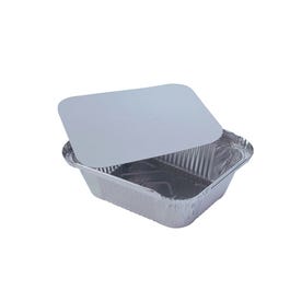 Aluminium bakje met deksel 20.4x11.3x5cm - per 100 Aluminium bakje met deksel 20.4x11.3x5cm - per 100
