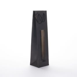 Flestas 1 fles met koord handvatten en venster zwart 10+9x38cm - per 20 Flestas 1 fles met koord handvatten en venster zwart 10+9x38cm - per 20