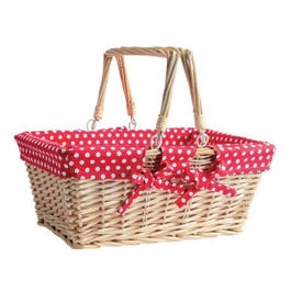 Mand riet rechthoekig naturel met rode stof 34x26x28cm Mand riet rechthoekig naturel met rode stof 34x26x28cm