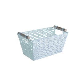 Mand wit rechthoekig met handgrepen hout 29x18x14cm Mand wit rechthoekig met handgrepen hout 29x18x14cm