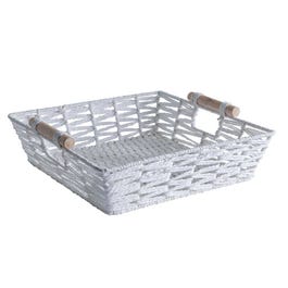 Mand hout wit rechthoekig met handgrepen 33x26x9cm Mand hout wit rechthoekig met handgrepen 33x26x9cm